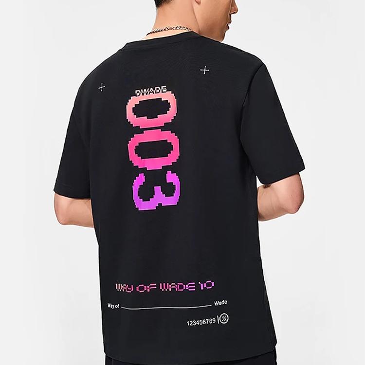 Li-Ning Wade Series Pixel Letter And Number Print Casual Short Sleeve T-Shirt Men Tops Black AHSSA47-1