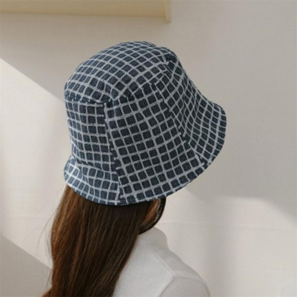 New Arrivals Open Run Unisex Color Block Check Knit Cotton Denim Bucket Hat