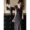 French Black Lace Suspender Floral Dress Children's Summer New High-end Temperament Pinched Waist Dress