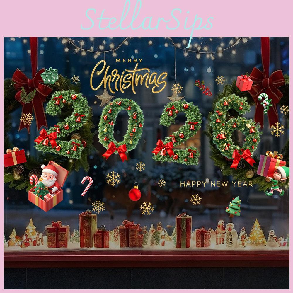 Christmas 2026 Green Pine Needle Bell Door And Window Sticker For Decor Holiday