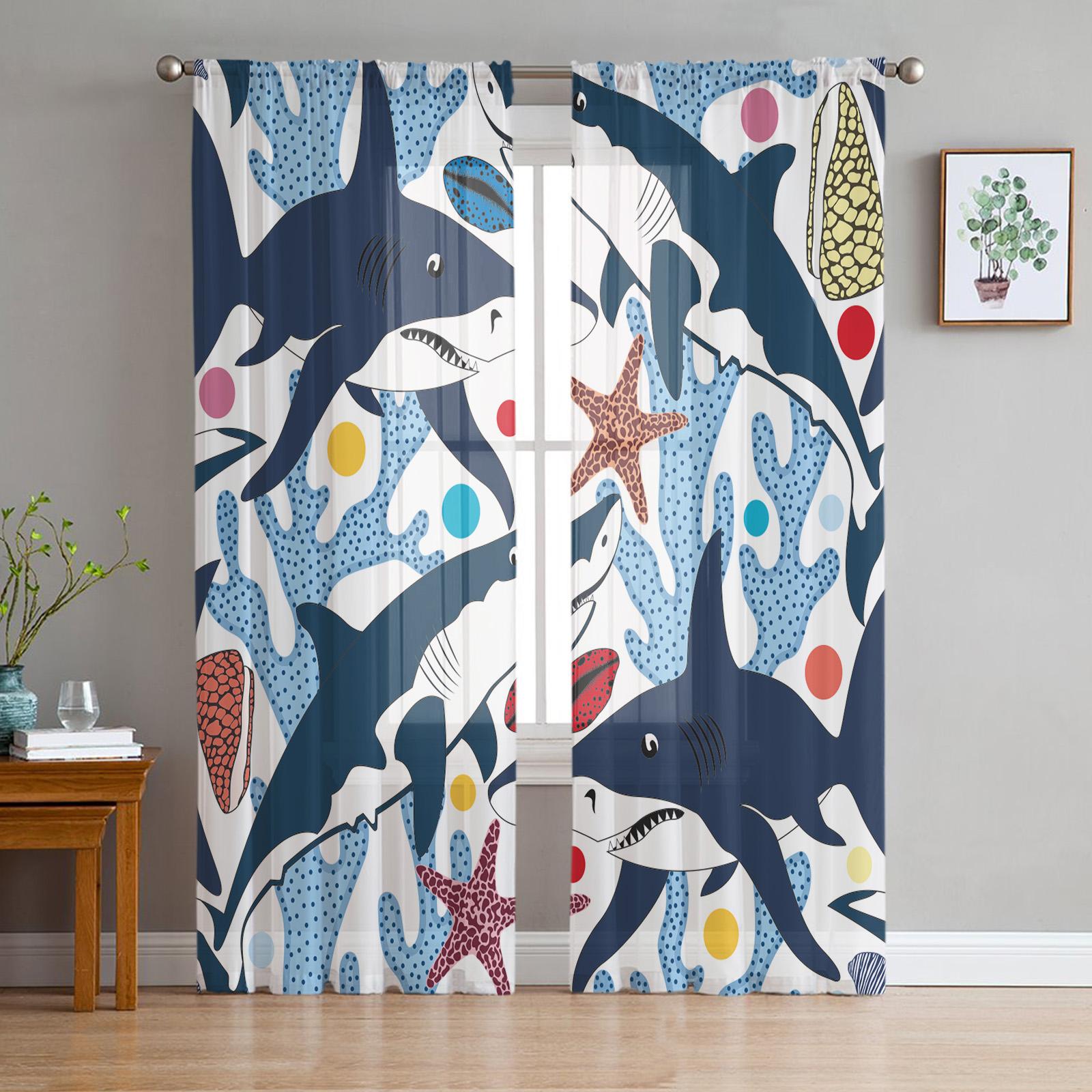 Тюлевые шторы с изображением акулы — фото 15