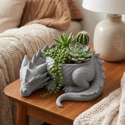3D Printed Dragon Shaped Plant Pot Plastic Funny Flower Container Growing Pots Handmade Succulent Planter For Yard Garden