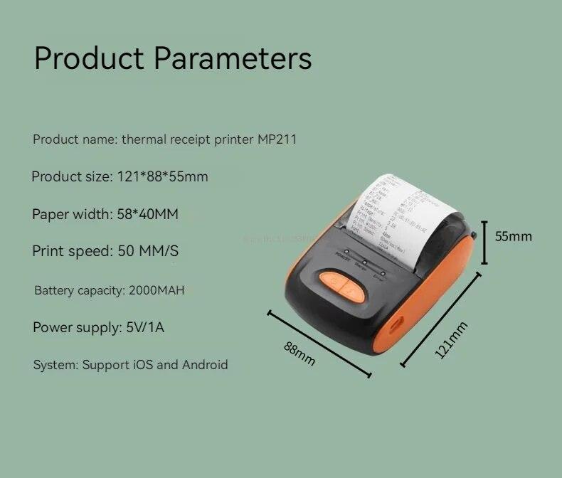 Mp21158mm Tragbarer handgehaltener Mini-Thermodrucker mit drahtloser Bluetooth-Funktion und praktischem Belegdruck Tragbare Drucker Geschenke