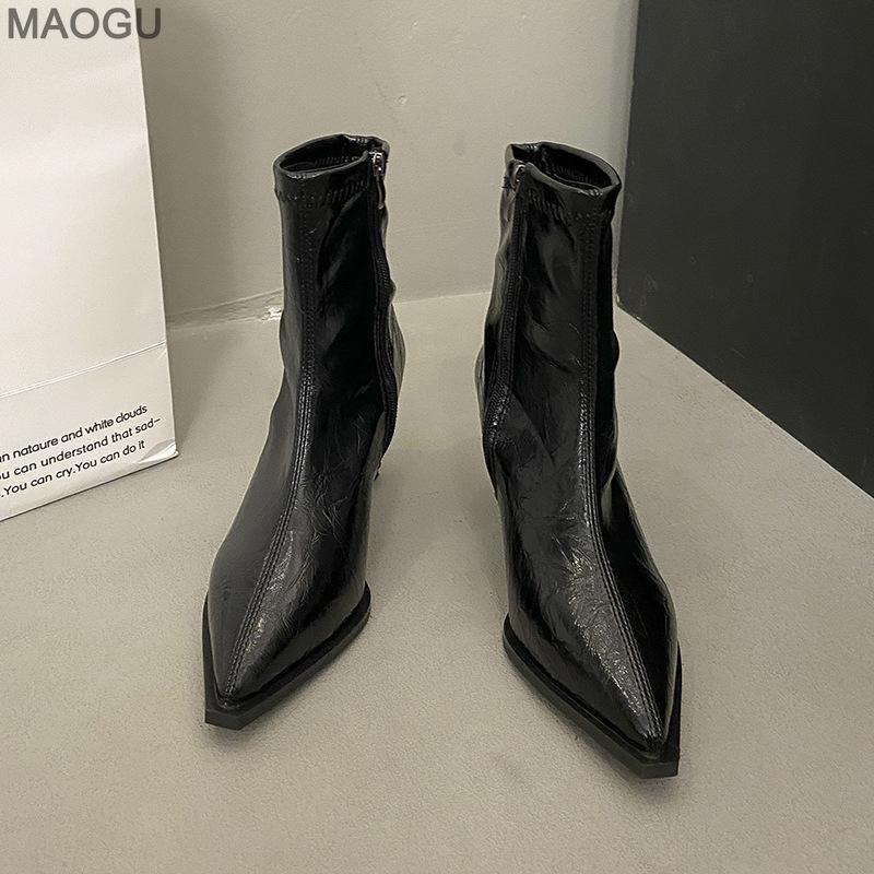 Side Zipper Pointed Toe Brown Short Boots for Women High Heel Ankle Boots Office Ladies Footwear Elegant Bottes Femmes Size35-40