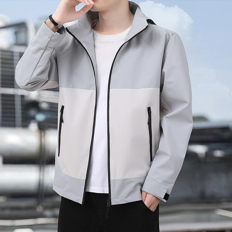 Men's Color Block Hooded Windbreaker: Waterproof, Detachable Hood, Ideal for Spring-Autumn Mountaineering.