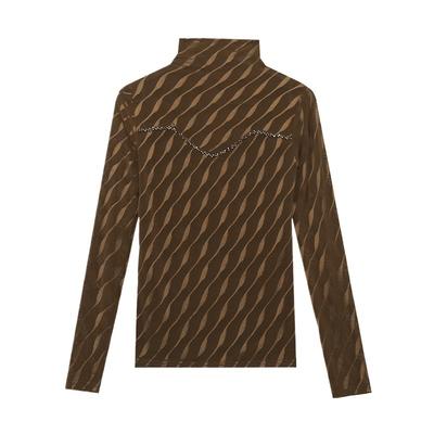 Tricou cu mâneci lungi din plasă cu mărgele cu gât înalt de toamnă și iarnă pentru femei, top subțire și la modă plus cămașă de bază caldă din catifea