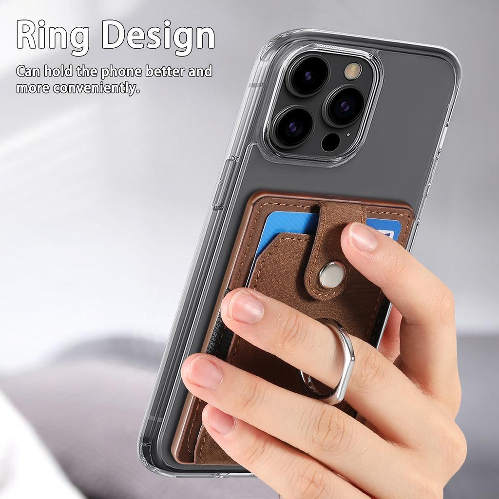 Phone Holder Wallet Case Card Slot Holder PU Leather Back Sticker Adhesives With Ring Stand For Mobile Phone iPhone Samsung