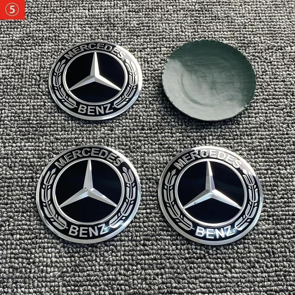 C200 E200 For Mercedes Benz 4pcs 3D 56mm 65mm 75mm For Mercedes Benz Car Emblem Wheel Hub Center Cap Badge Covers Sticker Decals