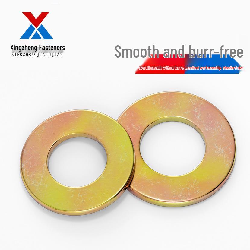 Yellow Color-Plated Zinc Flat Washer, Oversized 4.8 Grade Metallic Gold, Thickened & Thin Shim Options