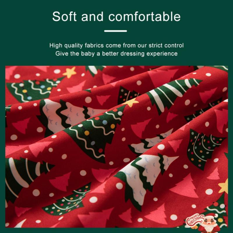 Girls Dress Round Neck Long Sleeved Cute Christmas Themed Kids Dress