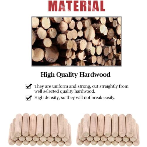 Wood Kiln 10x40mm Wooden Dowels with Marker Punch, Pack of 100, for Shelf Brackets, Furniture, DIY Joints, and Dowel Joints