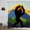 Bigfoot Duschvorhang Sasquatch Silhouette Herzzeichen Berglandschaft Naturkunst Lustiges Design Badezimmerdekoration Wasserdichtes Gewebe