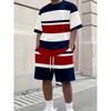Men's Striped Printed T-shirt Two-piece Set Comfortable Breathable Sports Suit Fashionable Unisex Sports Clothing
