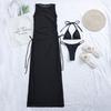 3 Pcs/Set Charming Women Bikini Cover Up Set Long Dress Bathing Sleeveless Quick Dry Summer Holiday Beach Dress Swimsuit Set