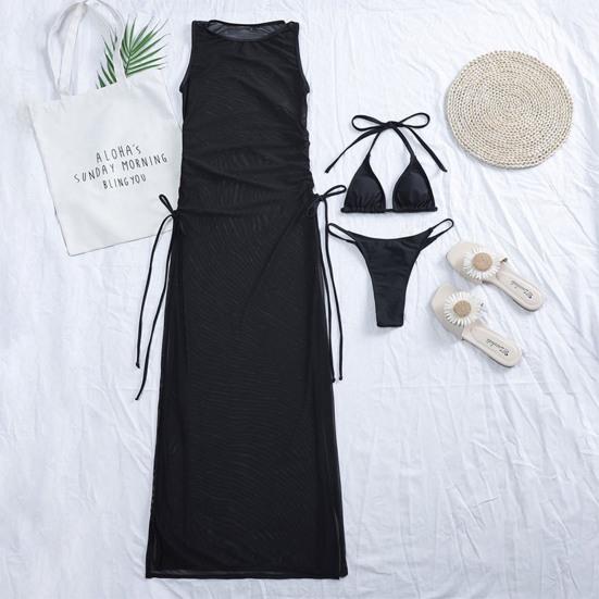 3 Pcs/Set Charming Women Bikini Cover Up Set Long Dress Bathing Sleeveless Quick Dry Summer Holiday Beach Dress Swimsuit Set