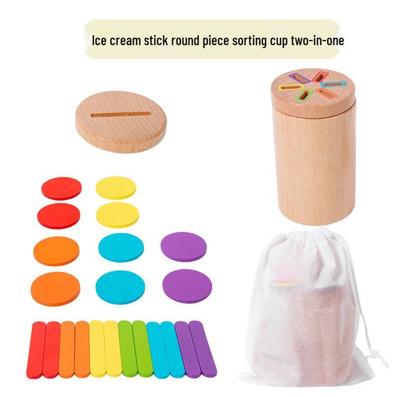 Montessori Wooden Color Sorting Cups for Toddlers 1-3 Years – Educational Kindergarten Toy for Color Recognition