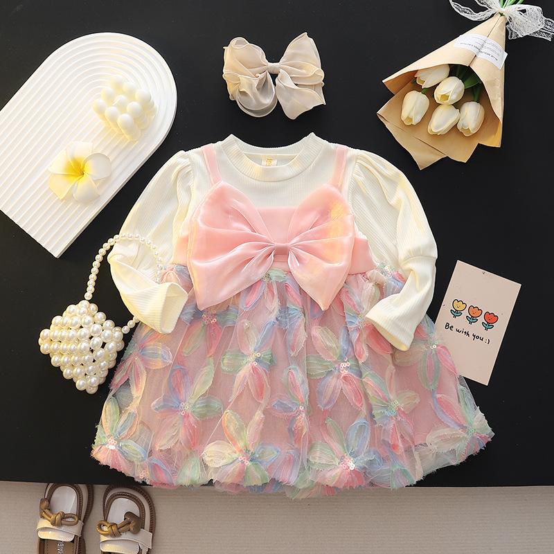 Autumn Girls Princess Dress Cute Long Sleeve Toddler Baby Girl Sweet Party Dress For Little Kids Casual Elegant Outfit 80cm