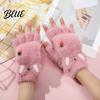 Fingerless Gloves with Flap Cover Furry Cat Paw Thermal Gloves Flip Top Mitten Button for Women Winter Cozy Outdoor Cold Weather Plush Half