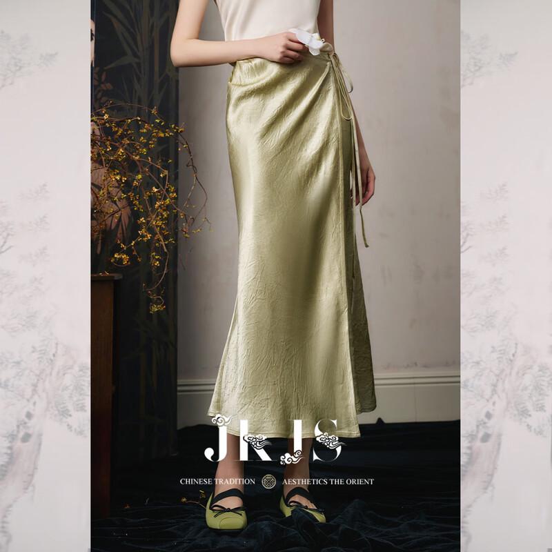 Elegant New Chinese Style High-Waist A-Line Long Skirt L