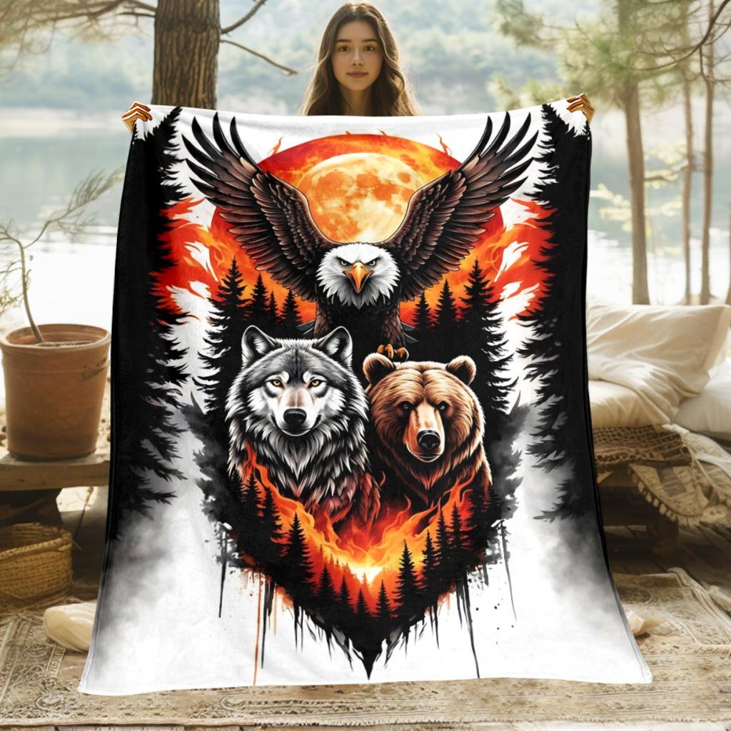 Forest wolf and bear patterns Flannel printed blanket suitable for all seasons suitable for living room office sofa and travel
