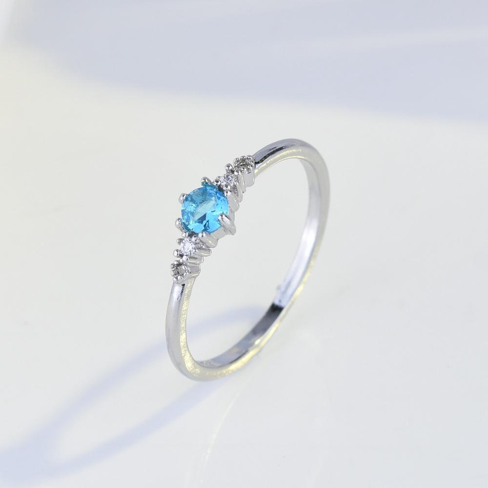 Synthetic Aquamarine Engagement Ring 18k Plated Topaz Wedding Band for Women No. 5 платиновый