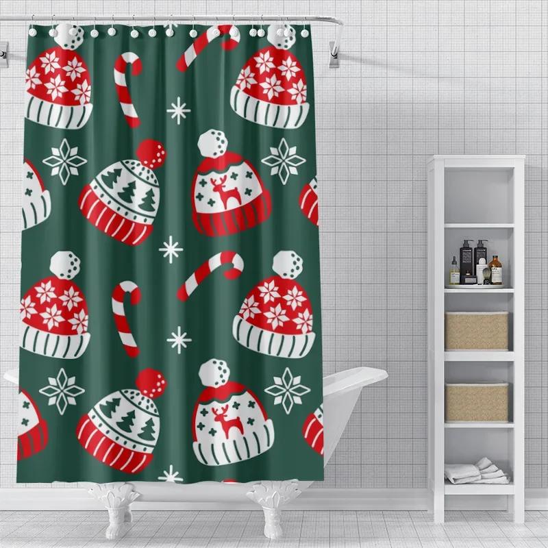 Heimdekoration Duschvorhänge Für Badezimmer Wasserdichtes Vorhangstoff Modern Nordischer Stil Wohnzimmer Frohe Weihnachten Winter