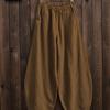 Summer Women Cotton Casual Pants Elastic High Waist Loose Wide Leg Trousers With Pockets