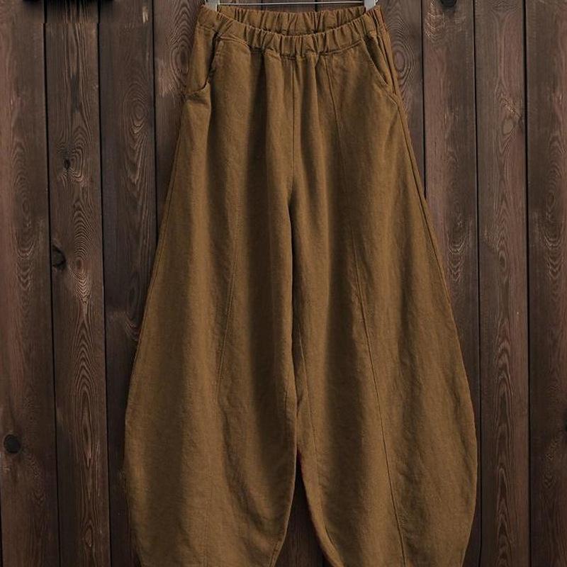 Summer Women Cotton Casual Pants Elastic High Waist Loose Wide Leg Trousers With Pockets