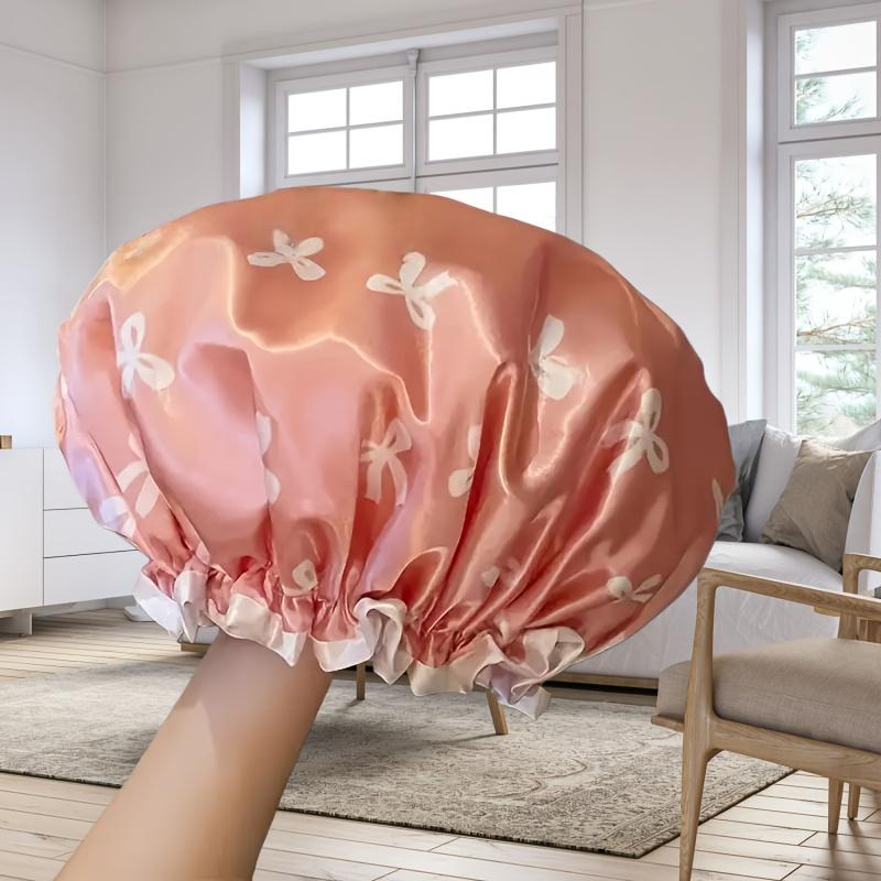 Double-layer floral shower cap - bath cap, thickened shower head cover, hair care cap