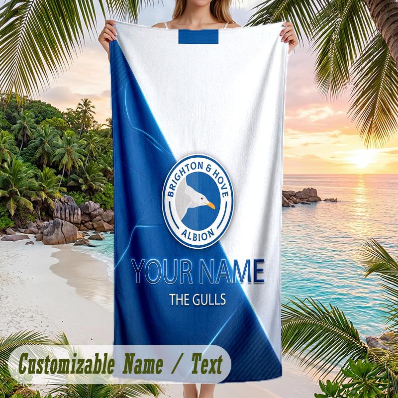 Beach Towel Brighton & Hove Albion Football Print Custom Name Text Soft Towel for Swimming Pool