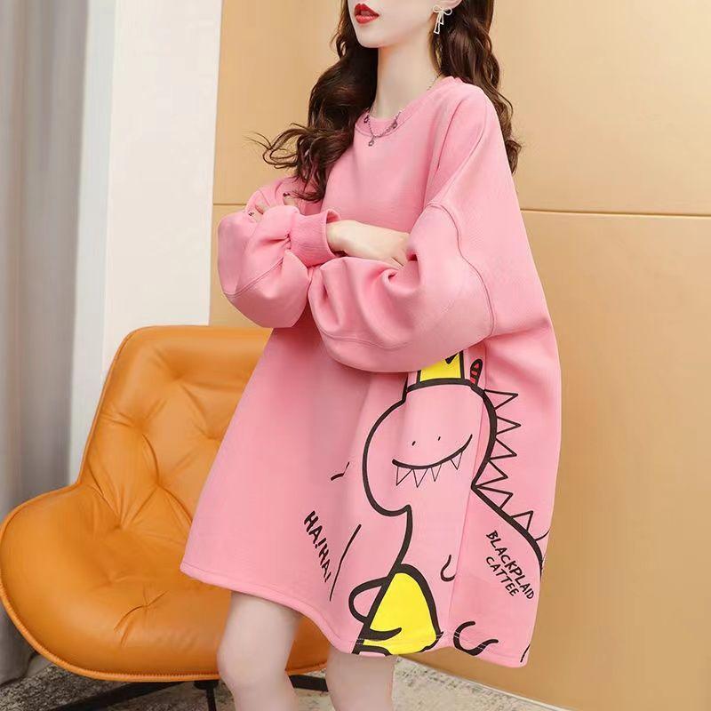 Oversized Women Korean Long Sleeve Hoodie Cartoon Print Crewneck Sweatshirt Spring Autumn Loose Casual Tops Streetwear