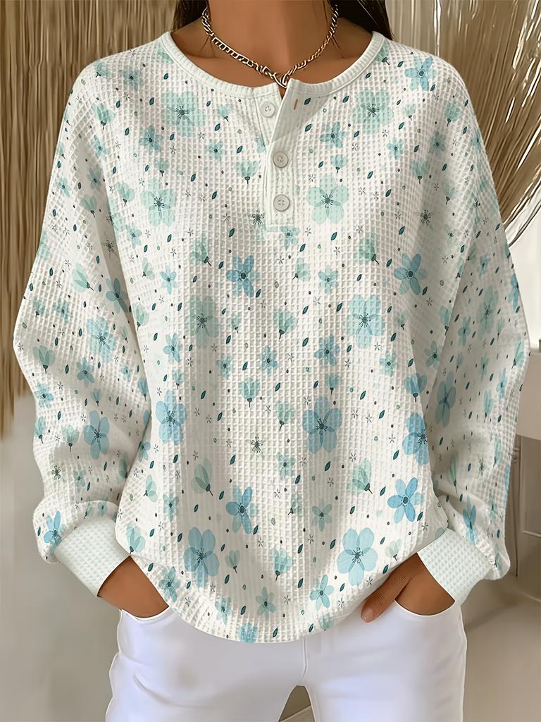 Damen Waffel-Langarm-T-Shirt, aus weichem, hautfreundlichem, atmungsaktivem Stoff, bequem, lässig, vielseitig und stilvoll