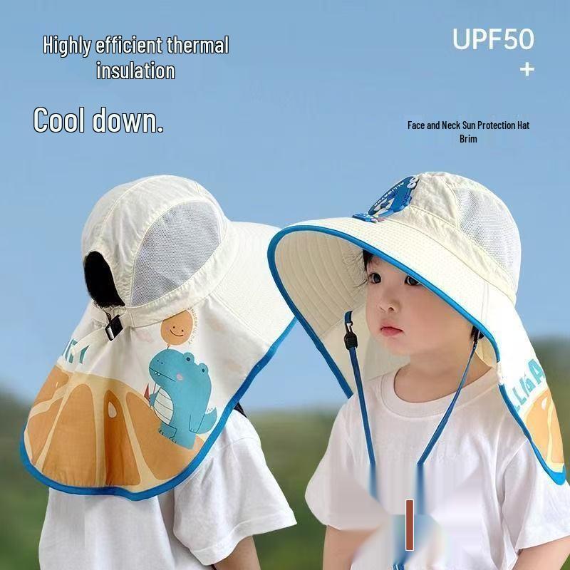 Children's Summer Sun Protection Hat with Face Shield and Wide Brim