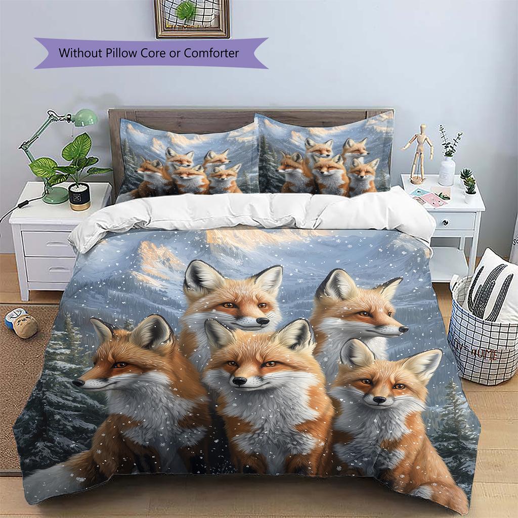 Fuchs-Muster Bettwäsche Heimdekoration Geburtstagsgeschenk (1 Bettbezug + 2 Kissenbezüge, ohne Füllung)