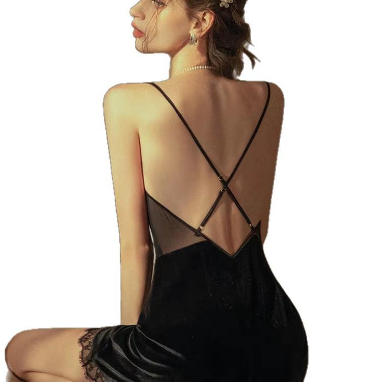 Velvet Lace Camisole Nightdress with Chest Pads for Women - Summer Style
