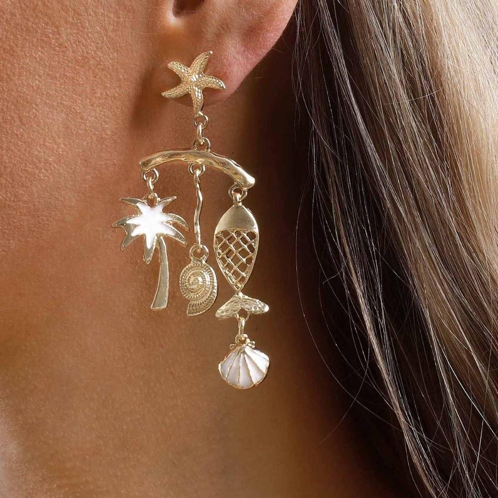 Coconut Tree Ocean Style Ear Studs Fish Starfish Earrings Chic Shell Earrings Studs Holiday