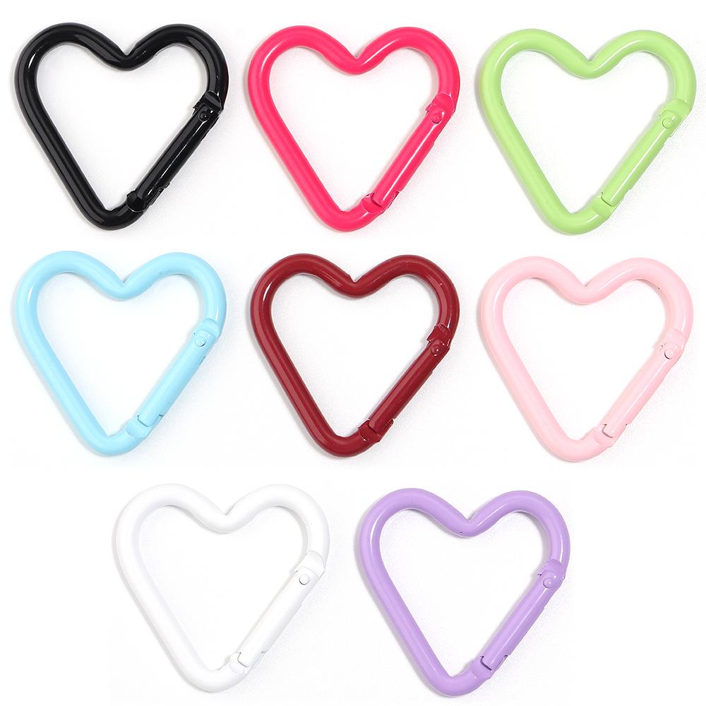 5pcs/lot Spray Painted Heart-shaped Spring Clasps Carabiner Keychain Clips Hook Dog Chain Diy Jewelry Buckle Connector Supplies
