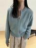 Women's Stylish Short Wool Knit Cardigan, Round Neck, Autumn Winter Cashmere Sweater Coat with Double Zipper.