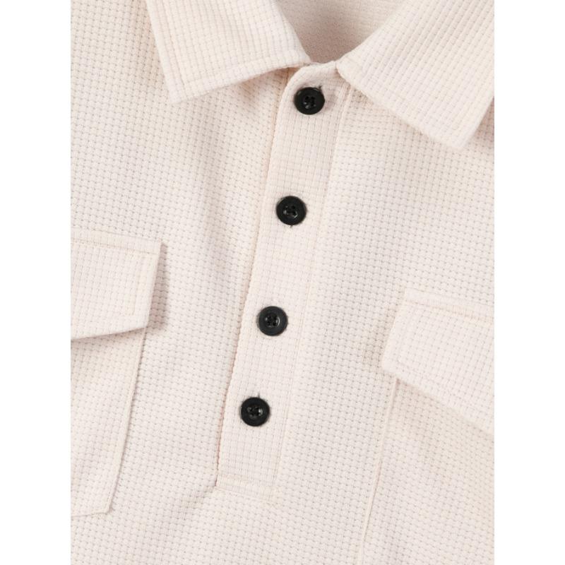 Mens Short Sleeve Waffle Knit Polo Shirt With Double Pockets