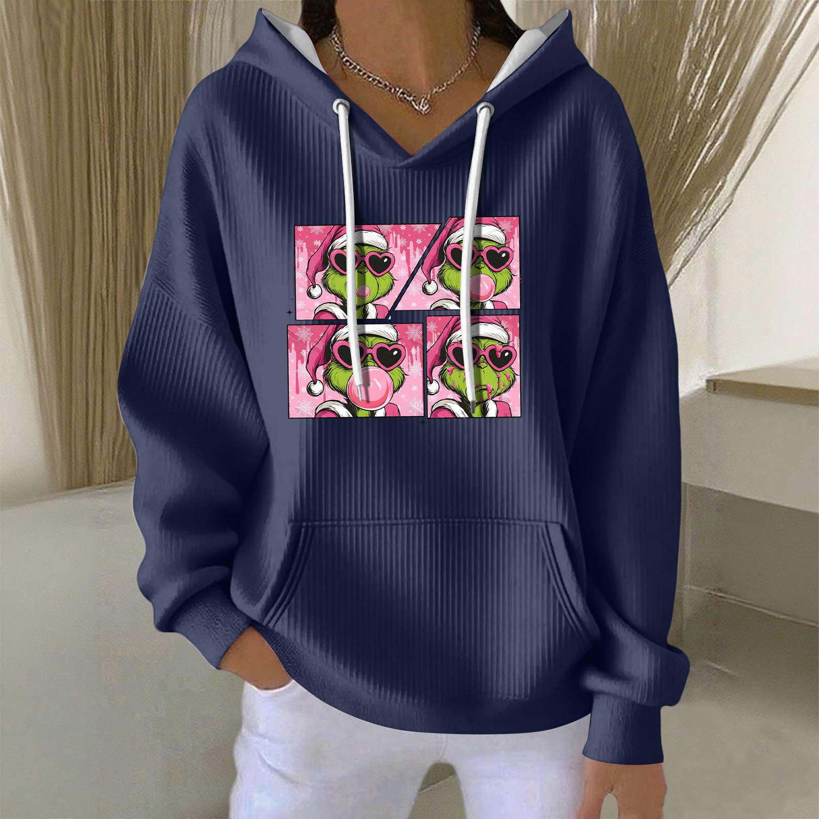 

Женская модная повседневная толстовка с длинными рукавами и принтом рождественского ангела XXL тёмно-синий