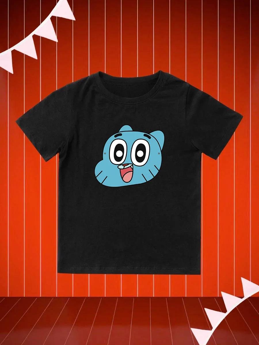 Round Neck Printed Pattern Pullover Short Sleeve Kids Tops Gumball 140