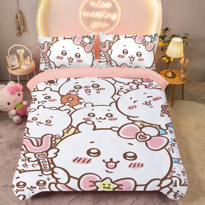 Bedding Set Colorful Print Polyester Student Dormitory Bed Sheet Quilt Cover Kid Gift Home Textile Decorative
