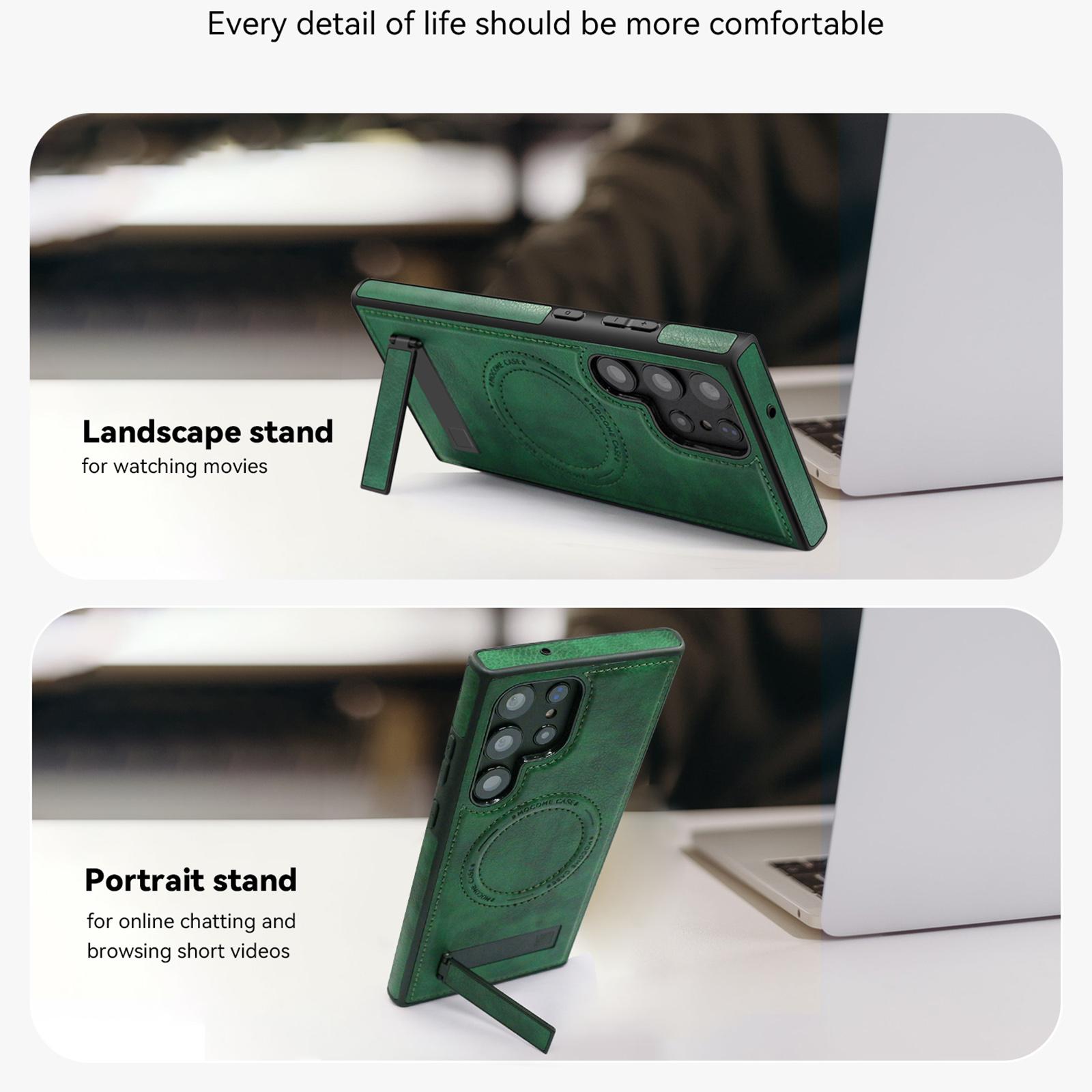 

For Samsung Galaxy S24 Ultra Case Compatible with MagSafe Kickstand Leather Phone Back Cover Sapphire