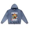 DTG Print Knitted Denim Zip-Up Hoodie The Power Of Money Brother Print Zipper Hoodies  