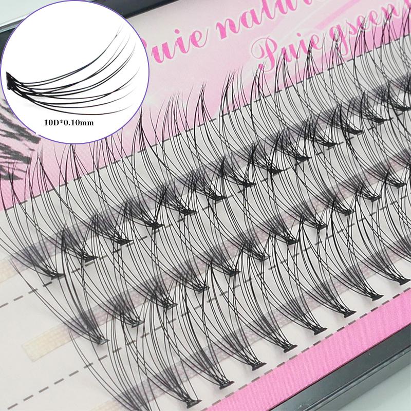 60 Bündel/Box 10D 0,1 mm Wimpernverlängerung Einzelwimpern Natürlicher Stil Einzelwimpern Handgefertigte Wimpernbündel