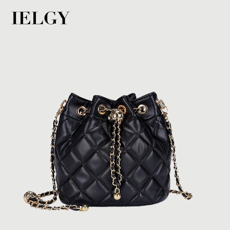 IELGY Diamond Chain Crossbody Drawstring Bucket Bag