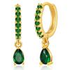 Gold Plated Green CZ Hoop Earrings With Teardrop Charm