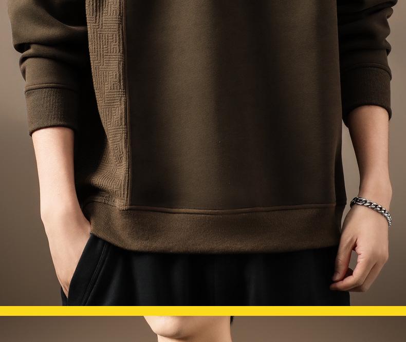 Men's 420g Heavyweight Patchwork Hoodie: Autumn Loose Fit, Plus Size Round Neck Base Layer, American Style.