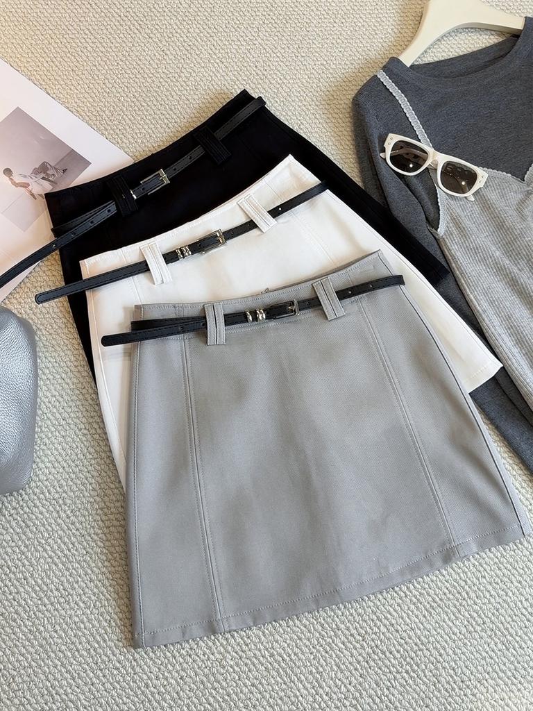 Women's High Waist Pencil Skirt Slim Fit Korean Leisure Mini Skirt Solid Color Zipper Split Skirt