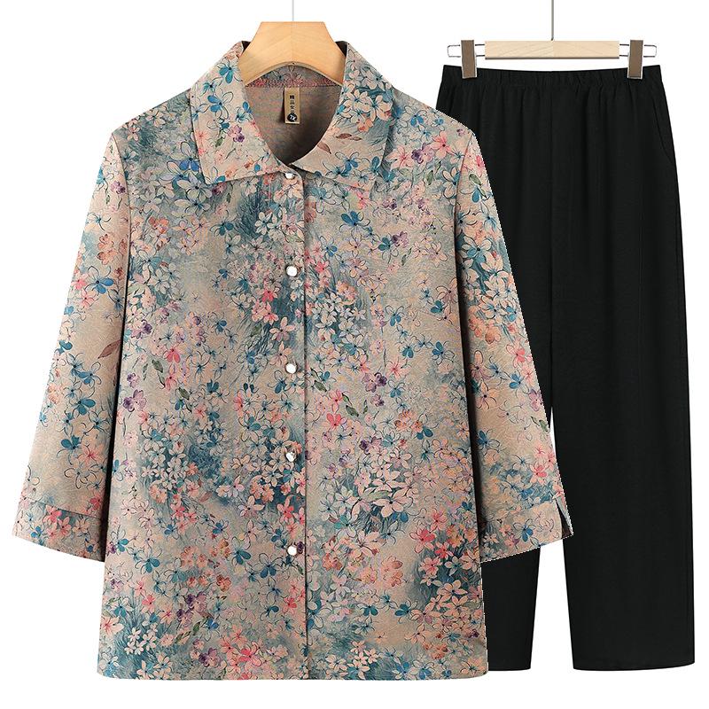 

Mom s Floral Mid-Sleeve Top for Middle-Aged Women – Perfect Spring/Summer Grandma Shirt for Mother s Day Gift 2XL (100-115 lbs) синий